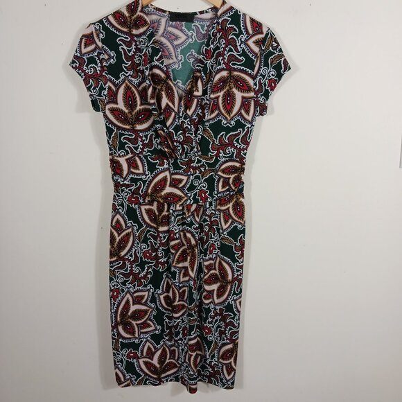Verse, Size Medium, Print Knit Short Sleeve Dress, Stretch, V Neck, Go Anywhere - Picture 9 of 16
